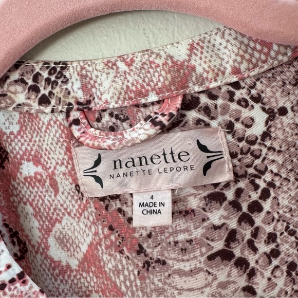 Nanette Lepore Pink Python Print Casual Long Sleeve Tie Waist Blouse Dress Size4 - Picture 4 of 8